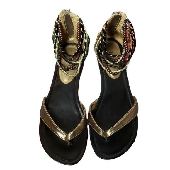 Cato Shoes - CATO 7 BRONZE W/ BEADS & ROPE ZIPPER SANDLES